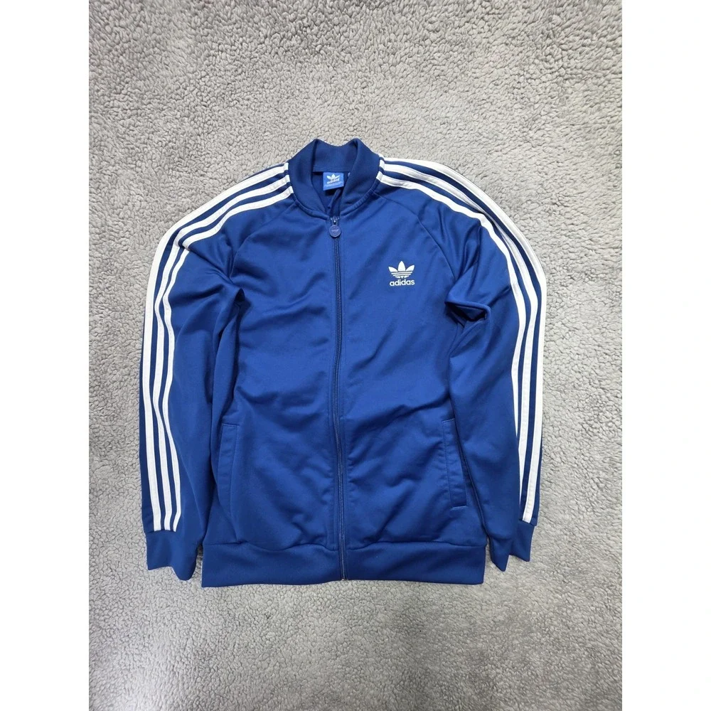 Adidas Youth Boys Size‎ 15-16Y XL Track Jacket Full Zip Blue with White Stripes